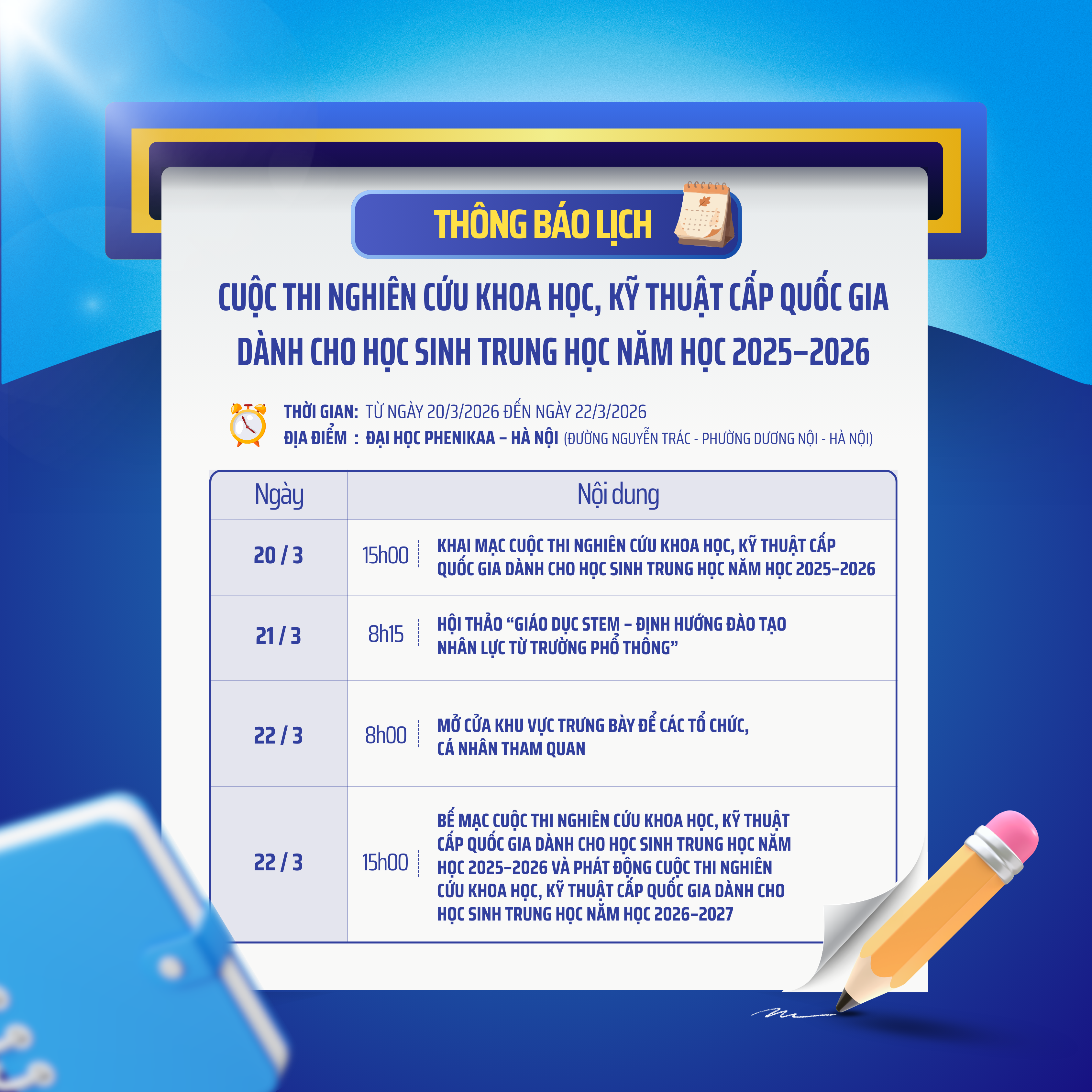 Thông báo lịch cuộc thi